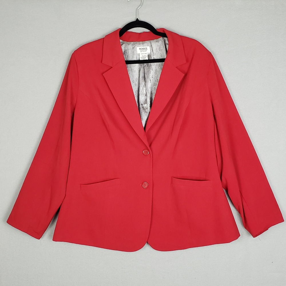 Monroe & Main Size 16W Blazer Jacket Bright Red Glamoratti Office Career Bold